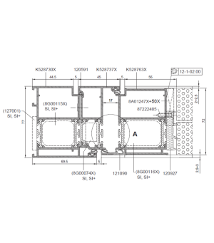 Przekrój drzwi MB-86N PIVOT Door przez poprzeczkę boczną